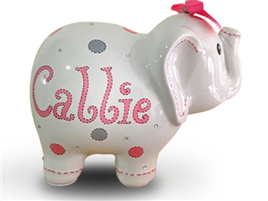 Pink Grey Dots elephant piggy bank