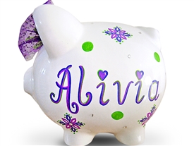 Purple lime Damask Crystal piggy bank