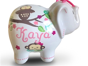 Pink monkey elephant piggy bank