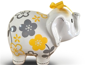 Yellow Grey elephant piggy bank