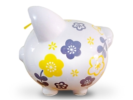 Yellow Grey Flowers piggy bank