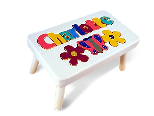Butterfly Wooden Name Stool | Personalized Puzzle Step Stool for Kids