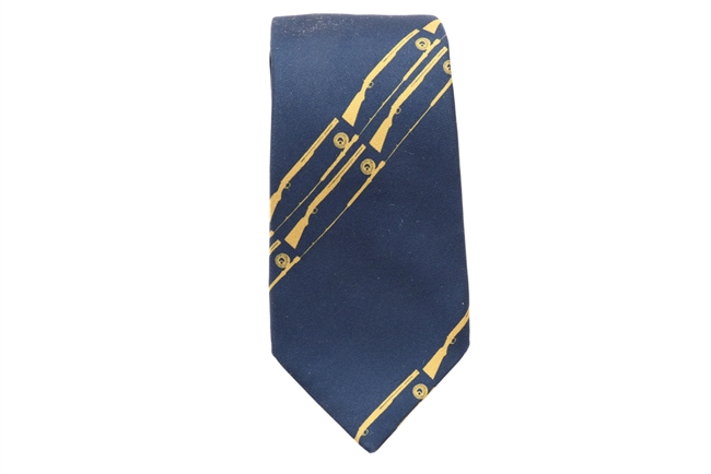 Necktie - Blue with Print Pattern of Over & Under Shotguns and Fly Rods