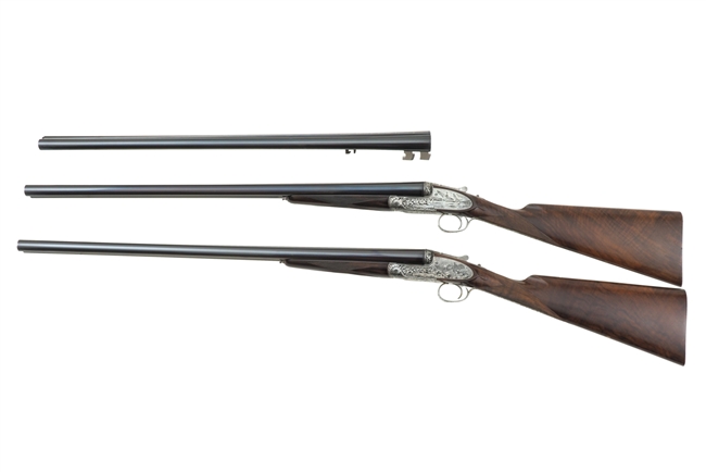 James Purdey & Sons Deluxe 12 Gauge Pair Side-by-Side Shotguns with Extra Barrel