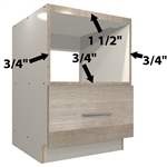 Base appliance case with a wide top rail, a mid appliance opening, and lower bottom drawer