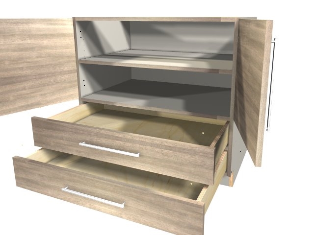 2 door 2 drawer base cabinet with split top