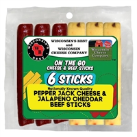 6 oz. Six Sticks Pepper Jack Cheese and Jalapeno Cheddar Beef Stick Pack