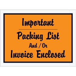 4 1/2" x 6" Orange "Important Packing List And/Or Invoice Enclosed" Envelopes 1000/Case