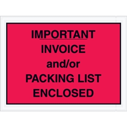 4 1/2" x 6" Red "Important Invoice and/or Packing List Enclosed" Envelopes 1000/Case