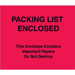 7" x 6" Red (Paper Face) "Packing List Enclosed" Important Papers Enclosed Envelopes 1000/Case