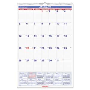 AT-A-GLANCE Monthly Wall Calendar with Ruled Daily Blocks, 20 x 30, White, 2017