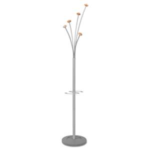 ALBA Festival Coat Stand with Umbrella Holder, Five Knobs, Silver Gray Steel/Wood