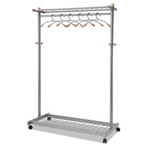 ALBA Garment Racks, Two-Sided, 2-Shelf Coat Rack, 6 Hanger/6 Hook, Silver Steel/Wood