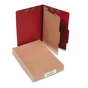 ACCO BRANDS, INC. Pressboard 25-Pt Classification Folders, Legal, 4-Section, Earth Red, 10/Box