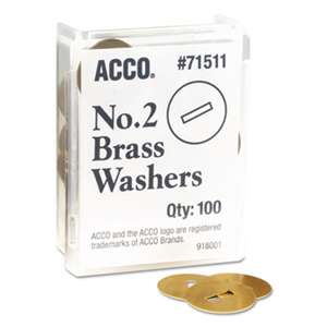 ACCO BRANDS, INC. Washers for Two-Piece Paper Fasteners, 1/2" Cap, 1 1/4" Diameter, Gold, 100/Box
