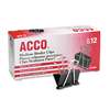 ACCO BRANDS, INC. Medium Binder Clips, Steel Wire, 5/8" Cap, 1 1/4"w, Black/Silver, Dozen