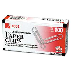 ACCO BRANDS, INC. Nonskid Standard Paper Clips, Jumbo, Silver, 100/Box, 10 Boxes/Pack