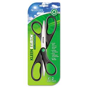 ACME UNITED CORPORATION KleenEarth Recycled Scissors, 8" Long, Black, 2/Pack