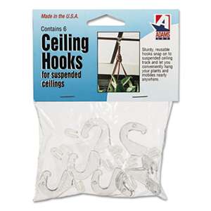 ADAMS MANUFACTURING CORP. Clear Plastic Ceiling Hooks, 5/16 x 3/4 x 1 3/8, 6/Pack