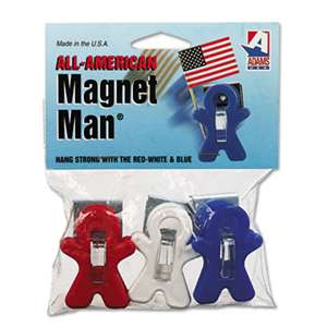 ADAMS MANUFACTURING CORP. Magnet Man Clip, Plastic, Assorted Colors, 3/Pack