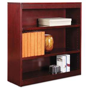 ALERA Square Corner Wood Veneer Bookcase, Three-Shelf, 35-5/8 x 11-3/4 x 36, Mahogany