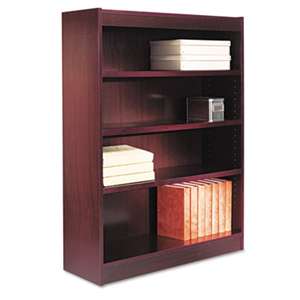 ALERA Square Corner Wood Veneer Bookcase, Four-Shelf, 35-5/8 x 11-3/4 x 48, Mahogany