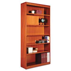 ALERA Square Corner Wood Bookcase, Six-Shelf, 35-5/8w x 11-3/4d x 72h, Medium Cherry