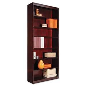 ALERA Square Corner Wood Veneer Bookcase, Seven-Shelf, 35-5/8 x 11-3/4 x 84, Mahogany