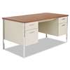 ALERA Double Pedestal Steel Desk, Metal Desk, 60w x 30d x 29-1/2h, Cherry/Putty
