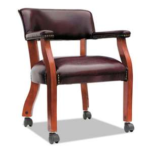 ALERA Alera Traditional Series Guest Arm Chair w/Casters, Mahogany/Oxblood Vinyl