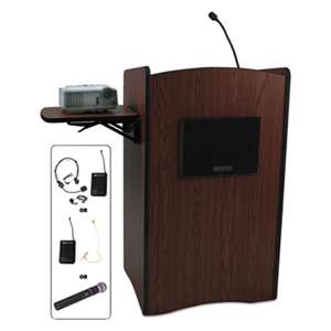 AMPLIVOX PORTABLE SOUND SYS. Multimedia Smart Computer Wireless Lectern, 25-1/2w x 20-1/4d x 43-1/2h,Mahogany