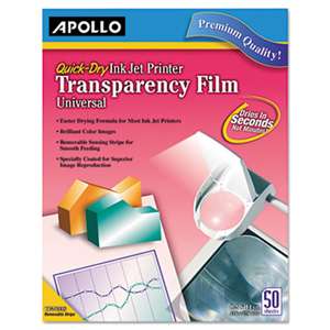 APOLLO AUDIO VISUAL Inkjet Printer Transparency Film, Removable Sensing Stripe, 50 Sheets/Box