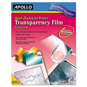 APOLLO AUDIO VISUAL Quick Dry Universal Inkjet Printer Transparency Film, 50 Sheets/Box