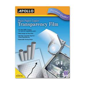 Apollo PP201C Plain Paper Transparency Film for Laser Devices, Removable Stripe, Clear, 100/BX