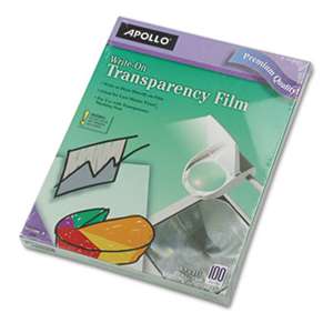 APOLLO AUDIO VISUAL Write-On Transparency Film, Letter, Clear, 100/Box