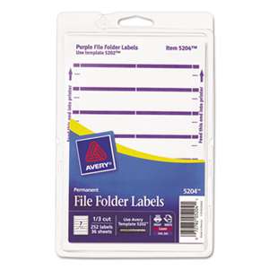 AVERY-DENNISON Print or Write File Folder Labels, 11/16 x 3 7/16, White/Purple Bar, 252/Pack