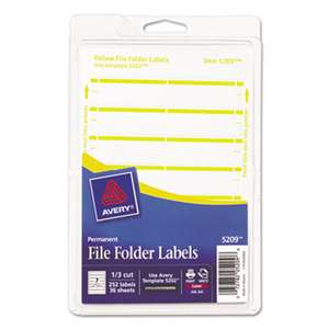 AVERY-DENNISON Print or Write File Folder Labels, 11/16 x 3 7/16, White/Yellow Bar, 252/Pack