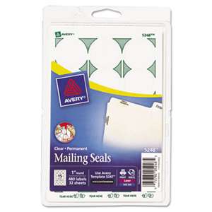 AVERY-DENNISON Printable Mailing Seals, 1" dia., Clear, 480/Pack