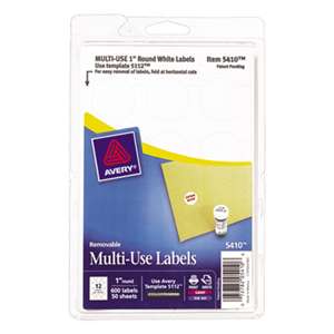 AVERY-DENNISON Removable Multi-Use Labels, 1" dia, White, 600/Pack