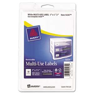 AVERY-DENNISON Removable Multi-Use Labels, 1 x 1 1/2, White, 500/Pack