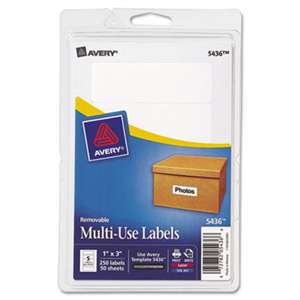 AVERY-DENNISON Removable Multi-Use Labels, 1 x 3, White, 250/Pack