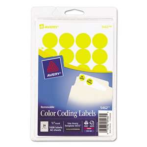 AVERY-DENNISON Printable Removable Color-Coding Labels, 3/4" dia, Yellow, 1008/Pack