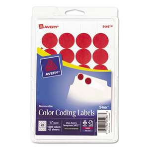 AVERY-DENNISON Printable Removable Color-Coding Labels, 3/4" dia, Red, 1008/Pack