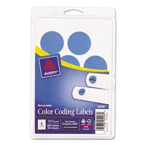 AVERY-DENNISON Printable Removable Color-Coding Labels, 1 1/4" dia, Light Blue, 400/Pack