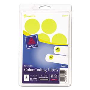 AVERY-DENNISON Printable Removable Color-Coding Labels, 1 1/4" dia, Neon Yellow, 400/Pack