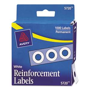 AVERY-DENNISON Dispenser Pack Hole Reinforcements, 1/4" Dia, White, 1000/Pack