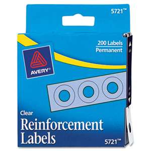 AVERY-DENNISON Dispenser Pack Hole Reinforcements, 1/4" Dia, Clear, 200/Pack