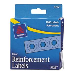 AVERY-DENNISON Dispenser Pack Hole Reinforcements, 1/4" Dia, Clear, 1000/Pack