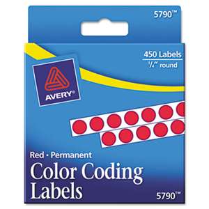 AVERY-DENNISON Permanent Self-Adhesive Round Color-Coding Labels, 1/4" dia, Red, 450/Pack