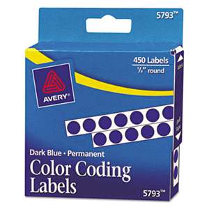 AVERY-DENNISON Permanent Self-Adhesive Round Color-Coding Labels, 1/4" dia, Dark Blue, 450/Pack